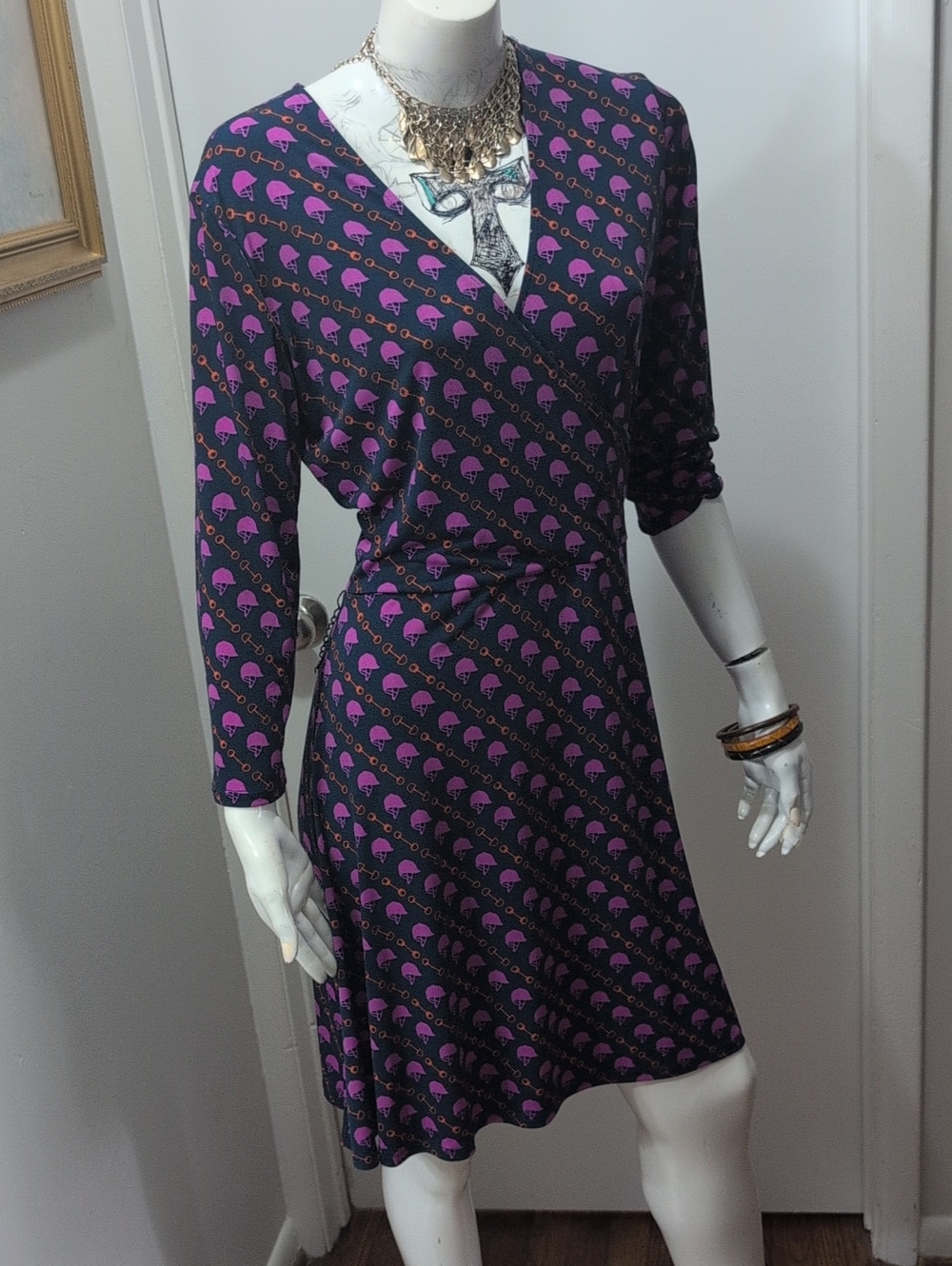 Leota Purple Wrap-Style Dress with Pink Motif